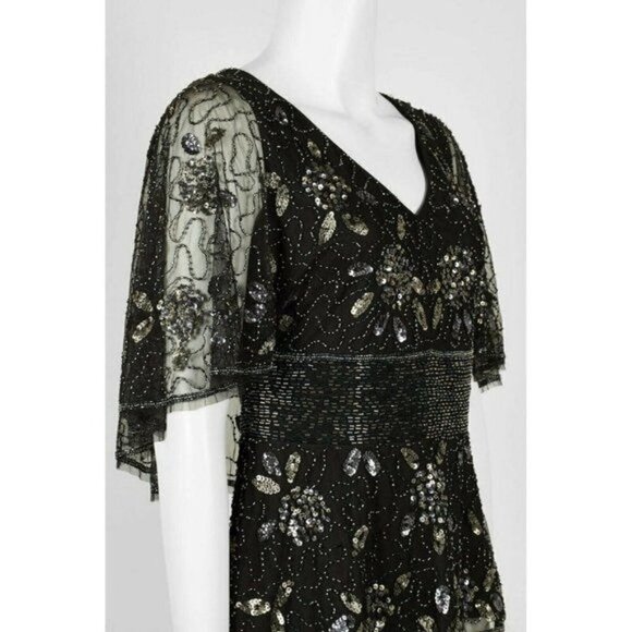 Women's 6 Adrianna Papell Embellished Capelet Top BLACK SEQUINS BEADS MESH - Picture 6 of 8